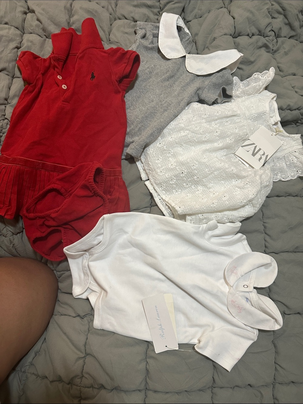 Ralph Lauren Red Polo Dress with White and Gray Baby Tops